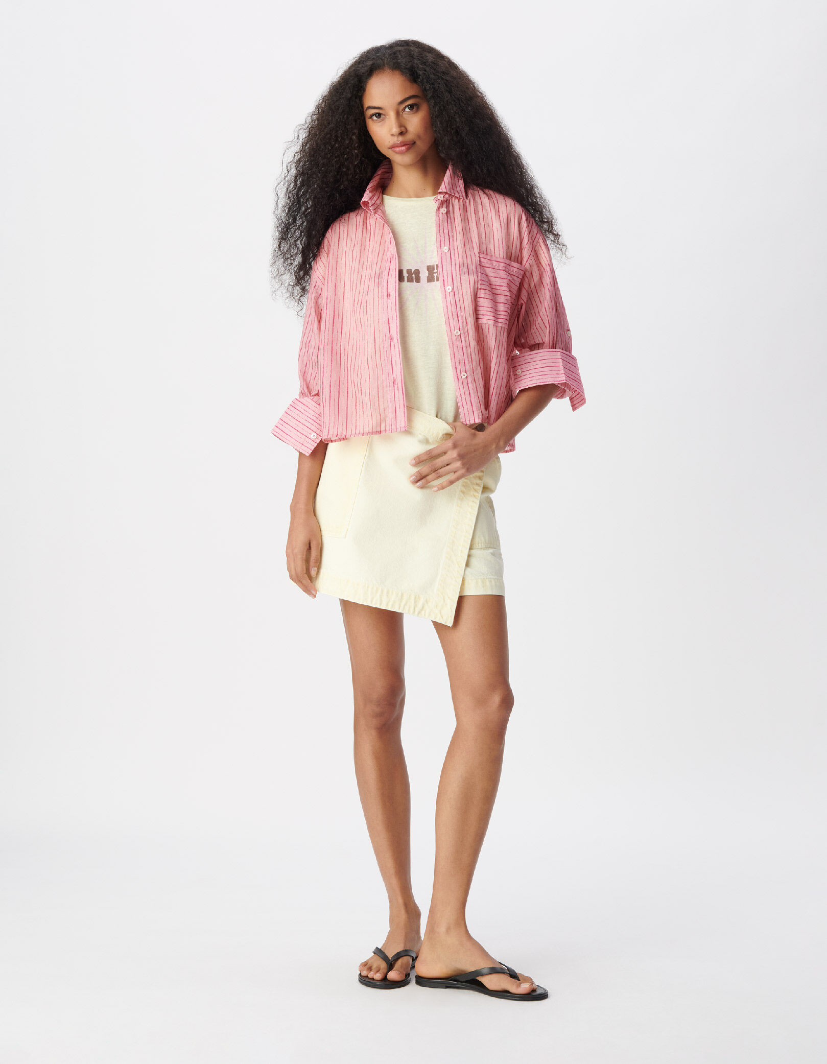 Chemise rayée rose et rouge cropped Femme