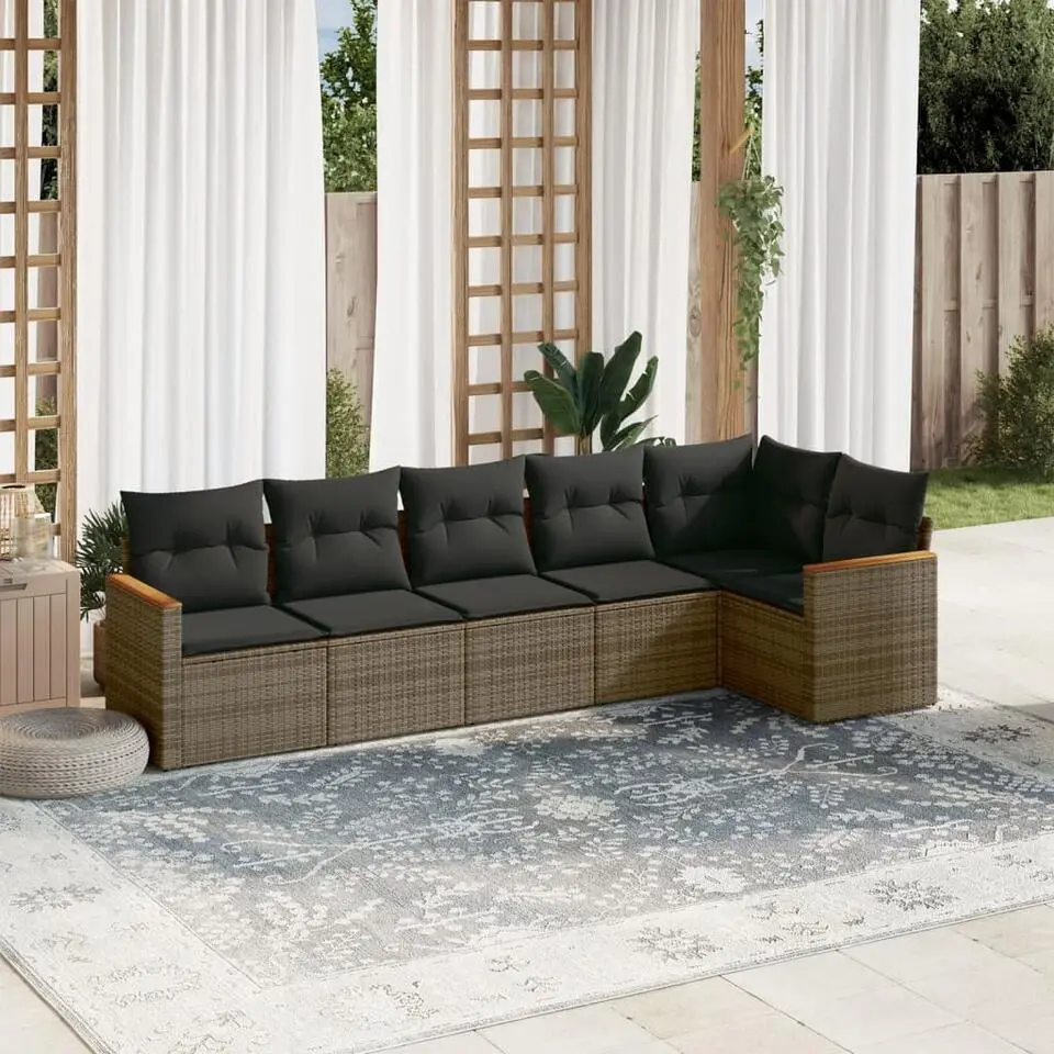 vidaXL 6-delige Loungeset voor 6 met kussens - Gris - Poly rattan