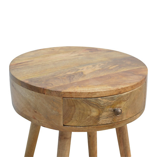 Artisan Furniture Bois massif Nordic circulaire Shaped table de chevet, 1 tiroir, beige