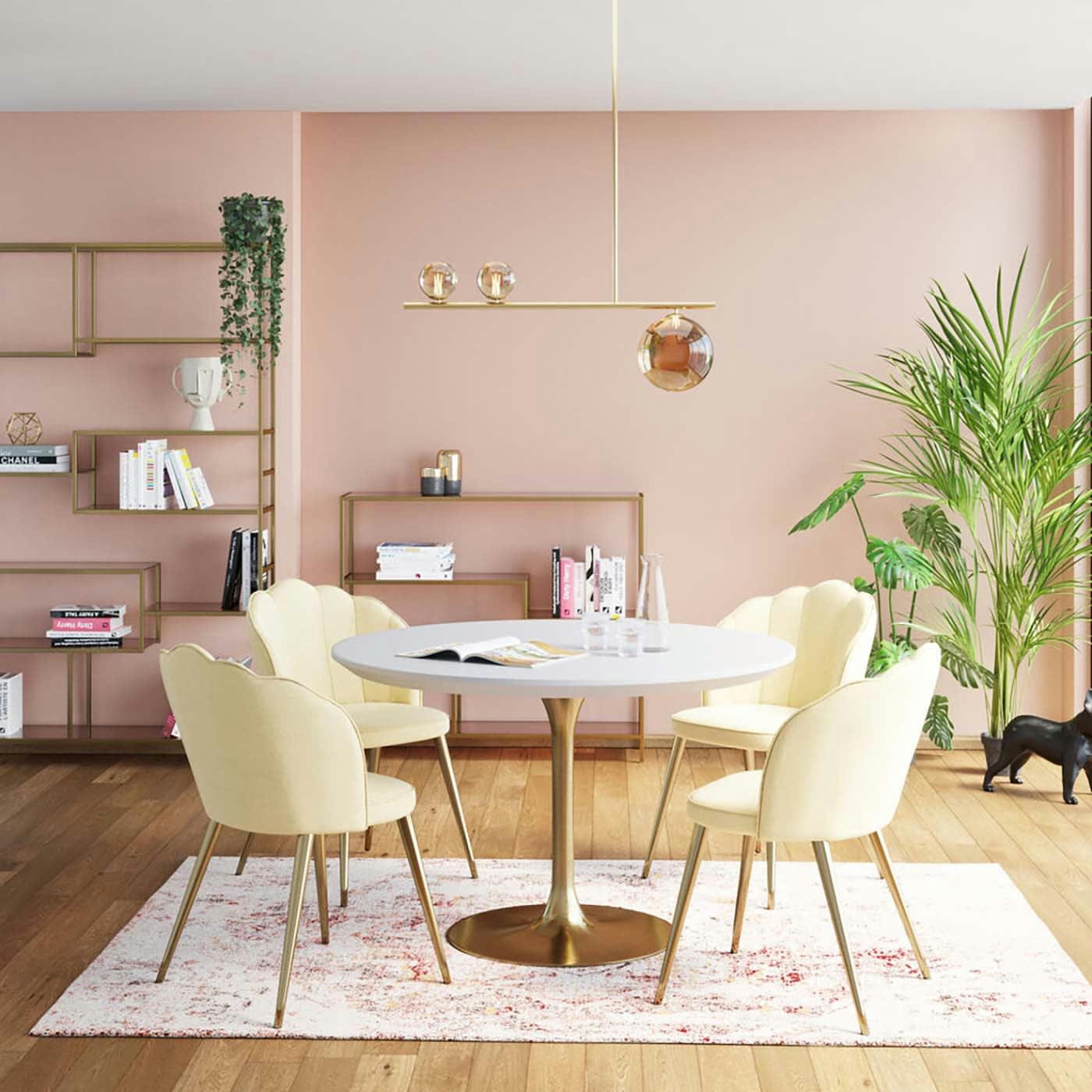 PRINCESS - Chaise en velours beige et acier doré