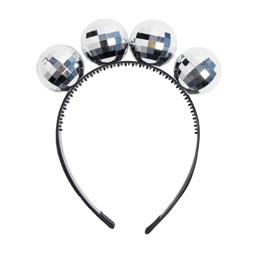 Serre tête boules à facettes disco argenté H16,5cm