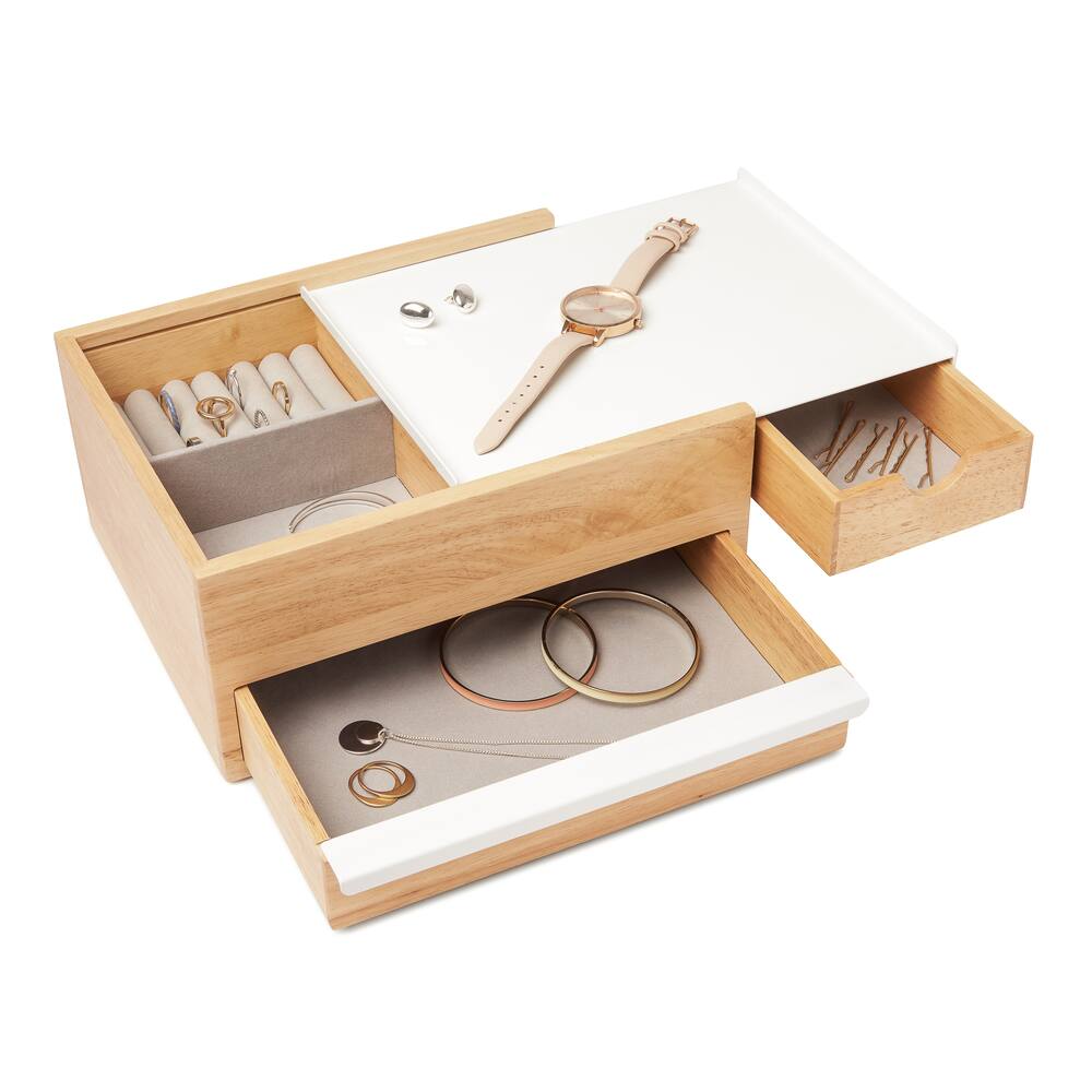 Umbra Stowit Jewelry Box, White/Natural