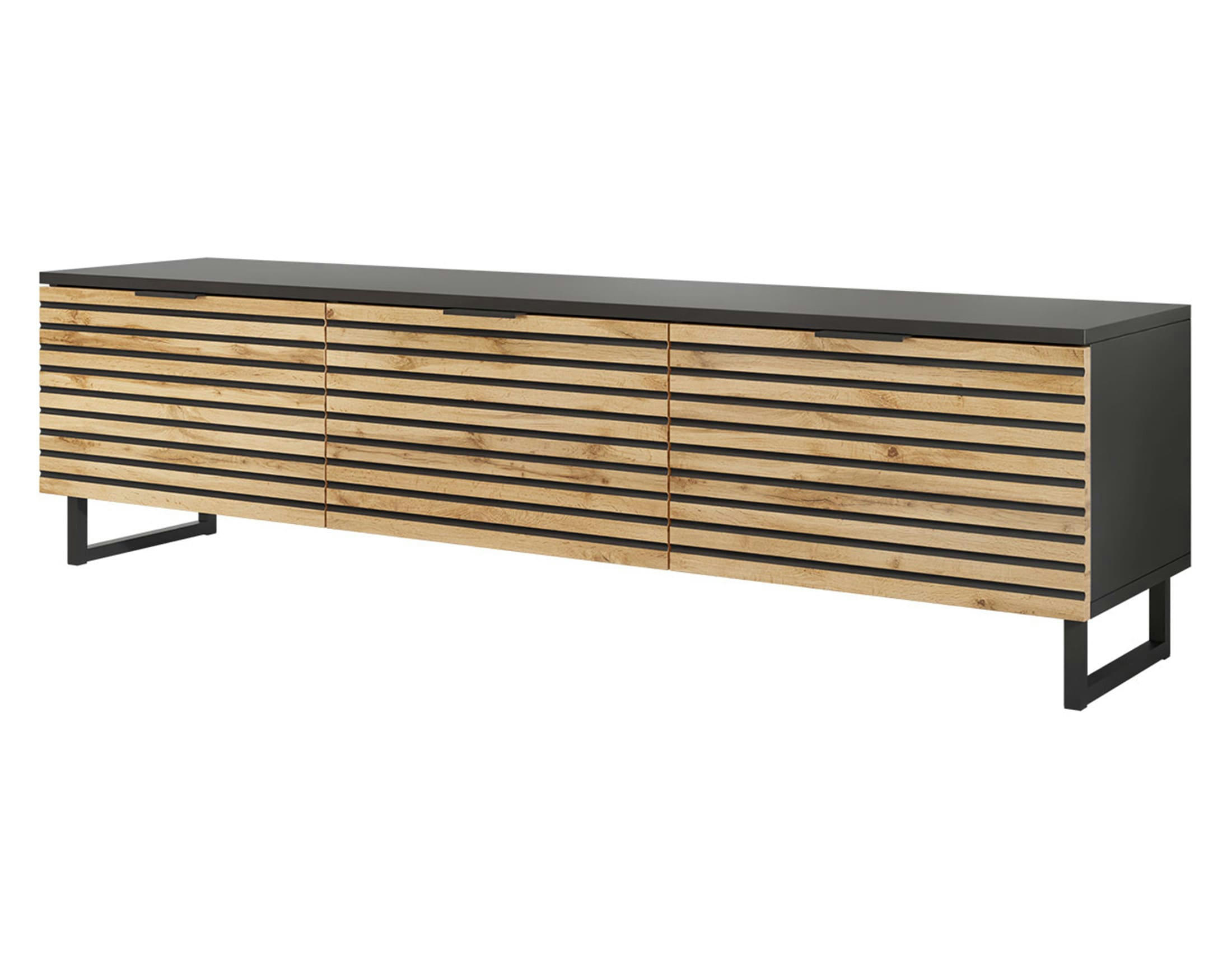 OLYMPIE - Meuble TV style contemporain 150 cm noir / bois
