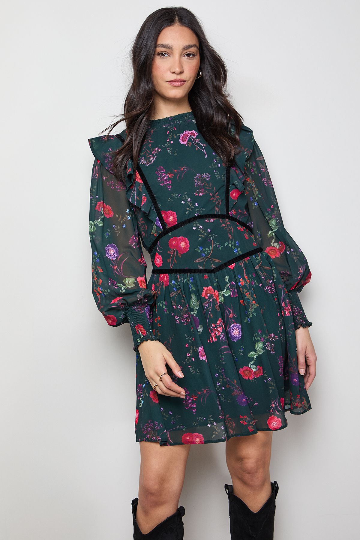 Oasis Shirred Detail Fit and Flare Mini Dress