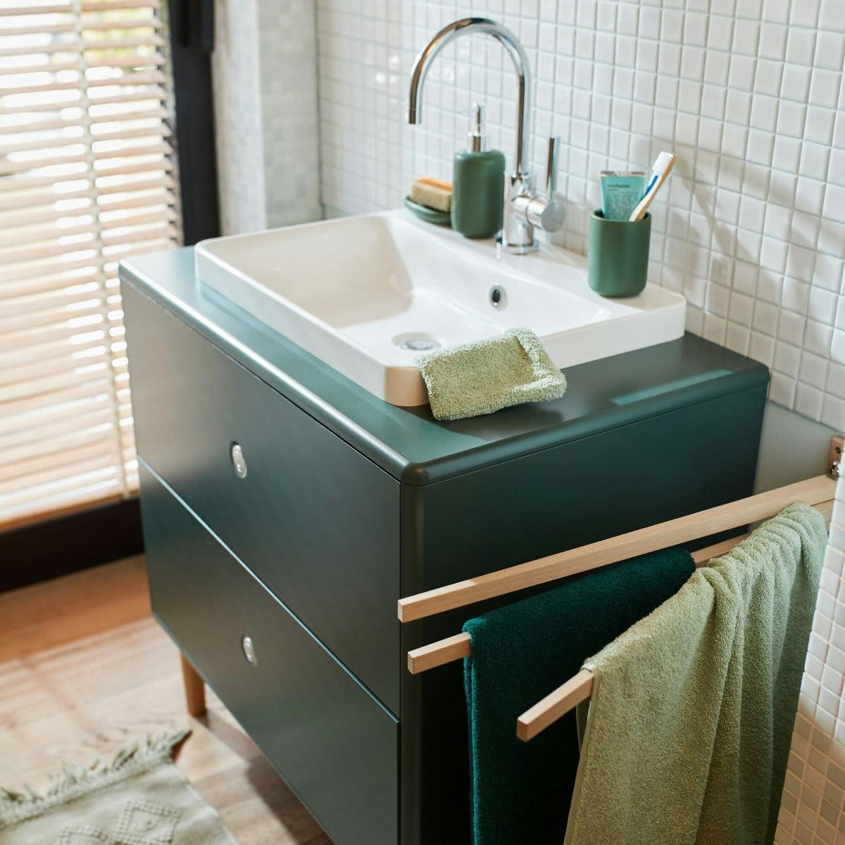 LOMA - Meuble sous-vasque 80cm 2 tiroirs en bois vert foncé