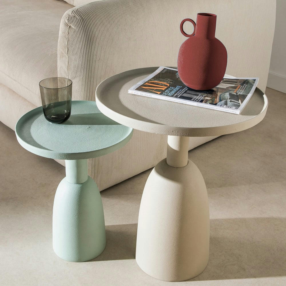 TÉMARA - Table d'appoint ronde en aluminium D30cm bleu clair