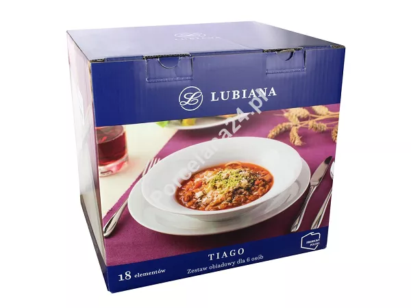 Komplet talerzy na 6 osób (18el) Lubiana - Tiago BIANKA (tp27, tg23, td21) GIFT BOX