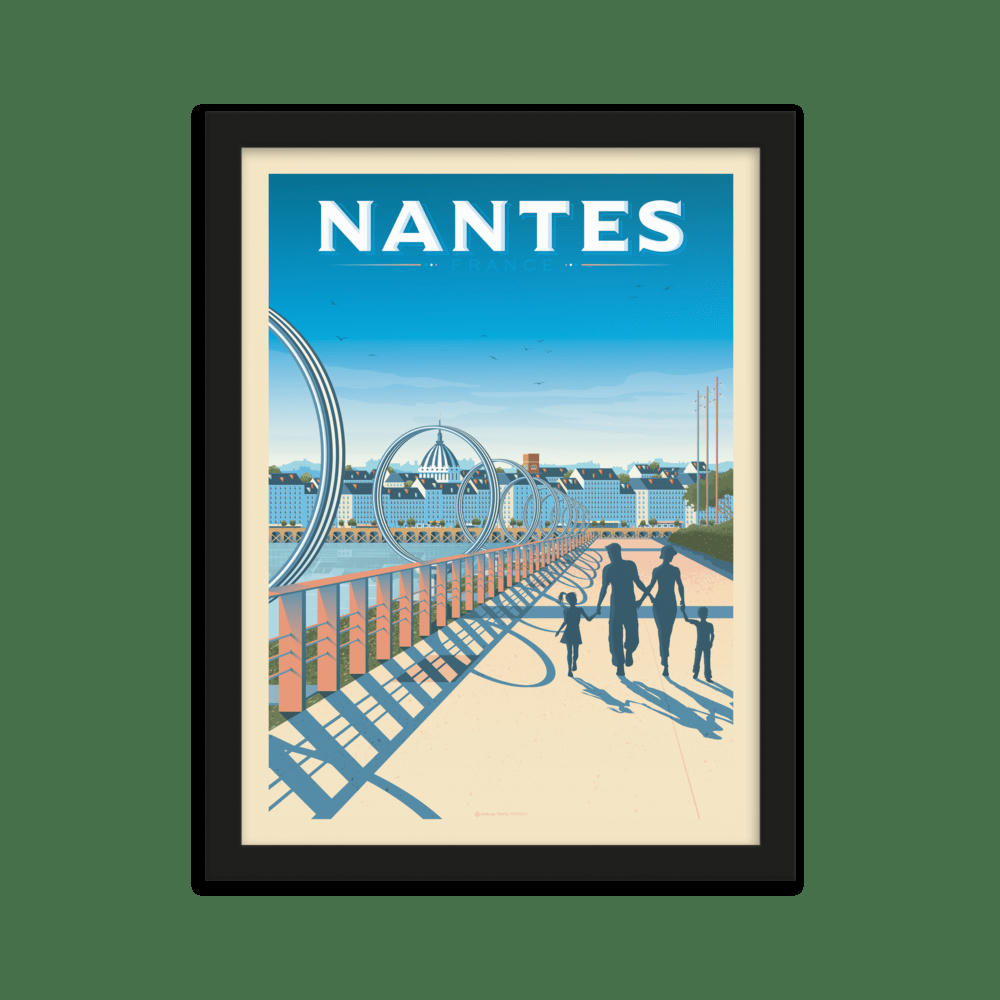 - Affiche Nantes France - Anneaux + Cadre Bois noir 21x29,7 cm
