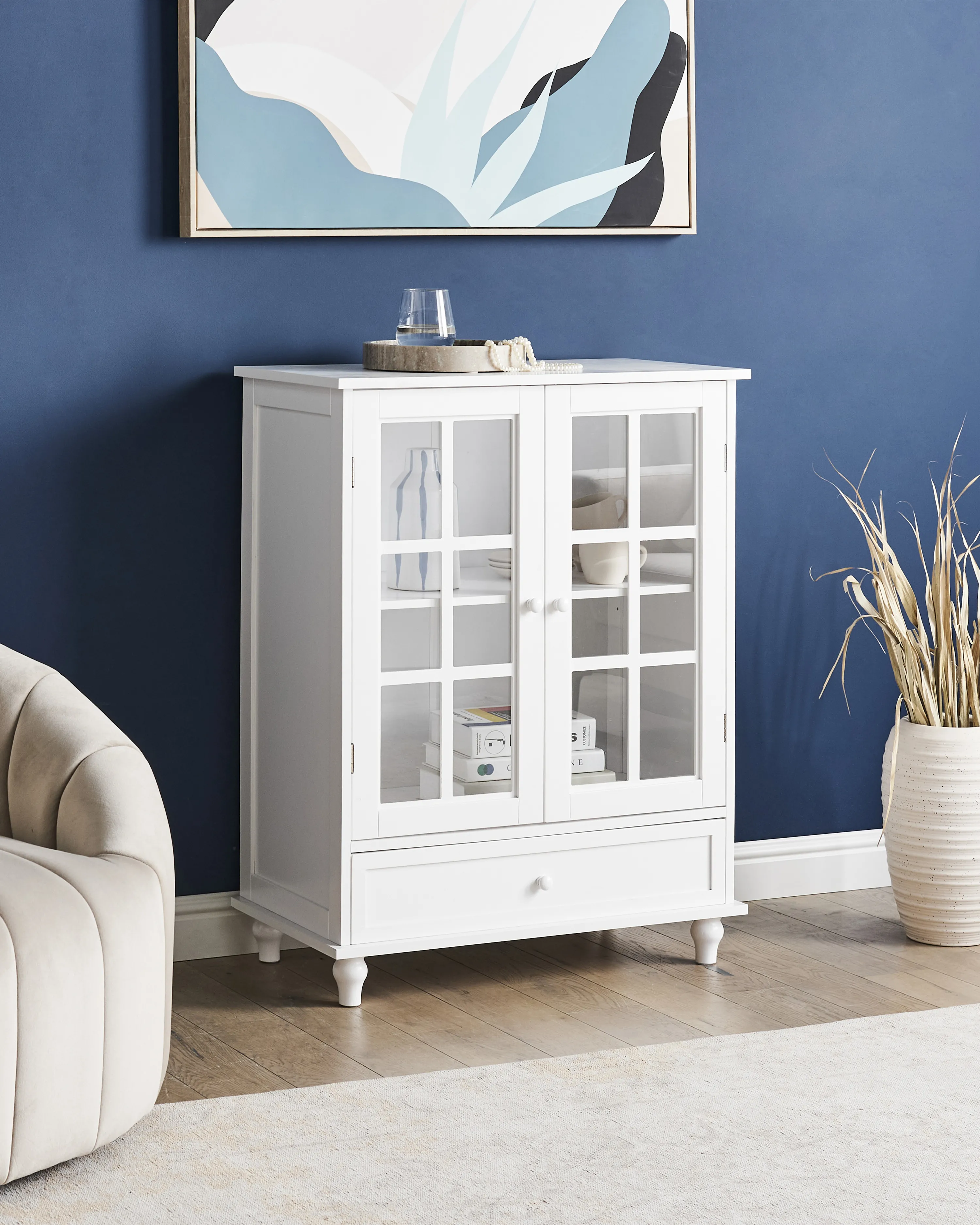 Glass Display Sideboard CARLET 71 cm White