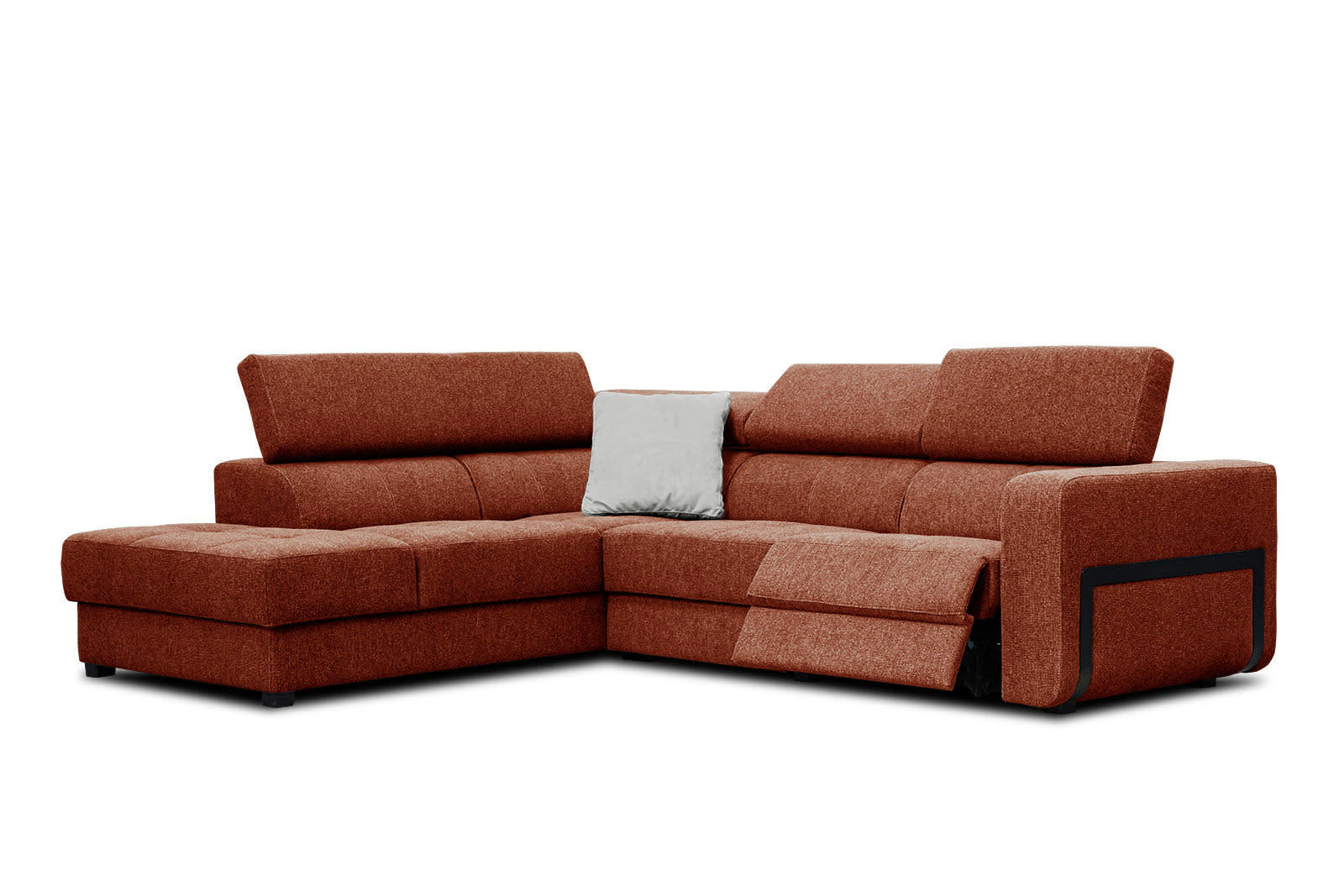 BERGO - Canapé d'angle gauche 5 places avec une relax électrique tissu brique