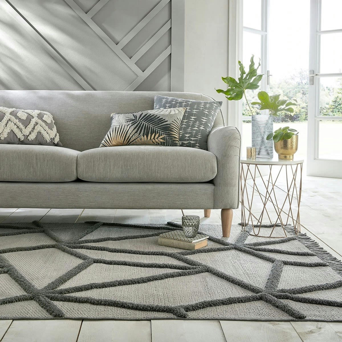 ZEF - Tapis de salon en polyester gris 120x170 cm