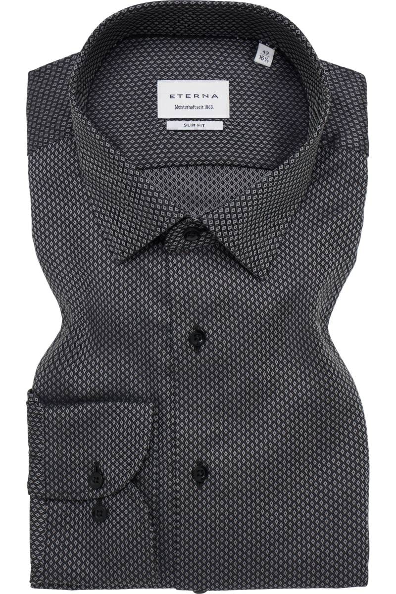 ETERNA Slim Fit Hemd anthrazit, Strukturiert (extra langer Arm)