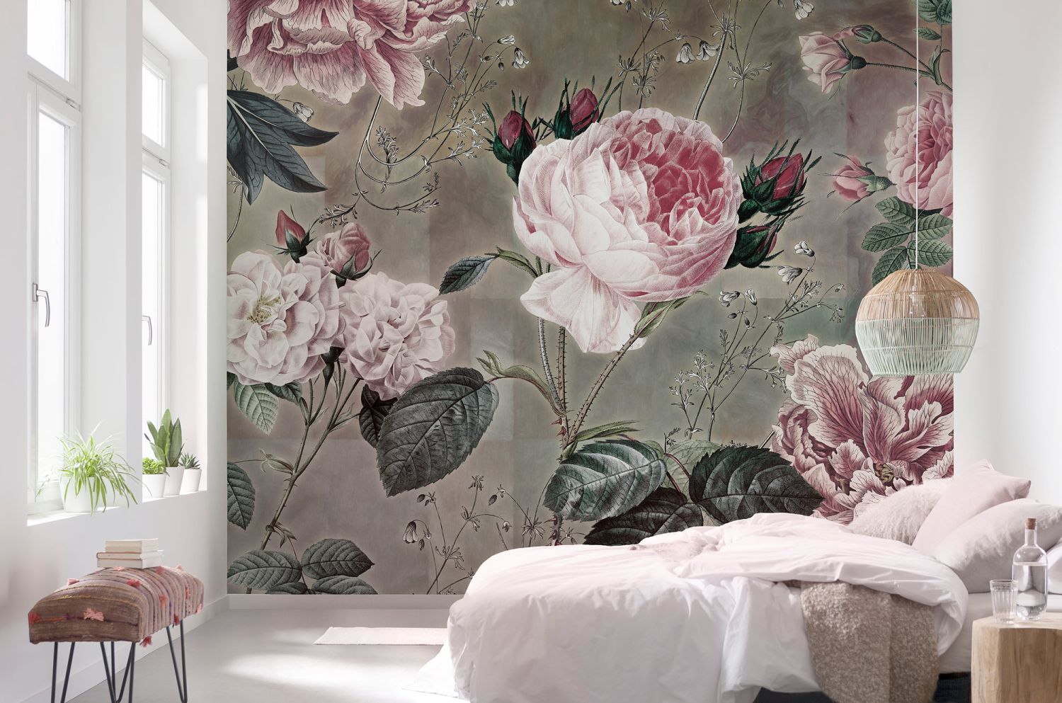 Komar fotobehang bloemen roze en taupe - 350 x 250 cm - 610016