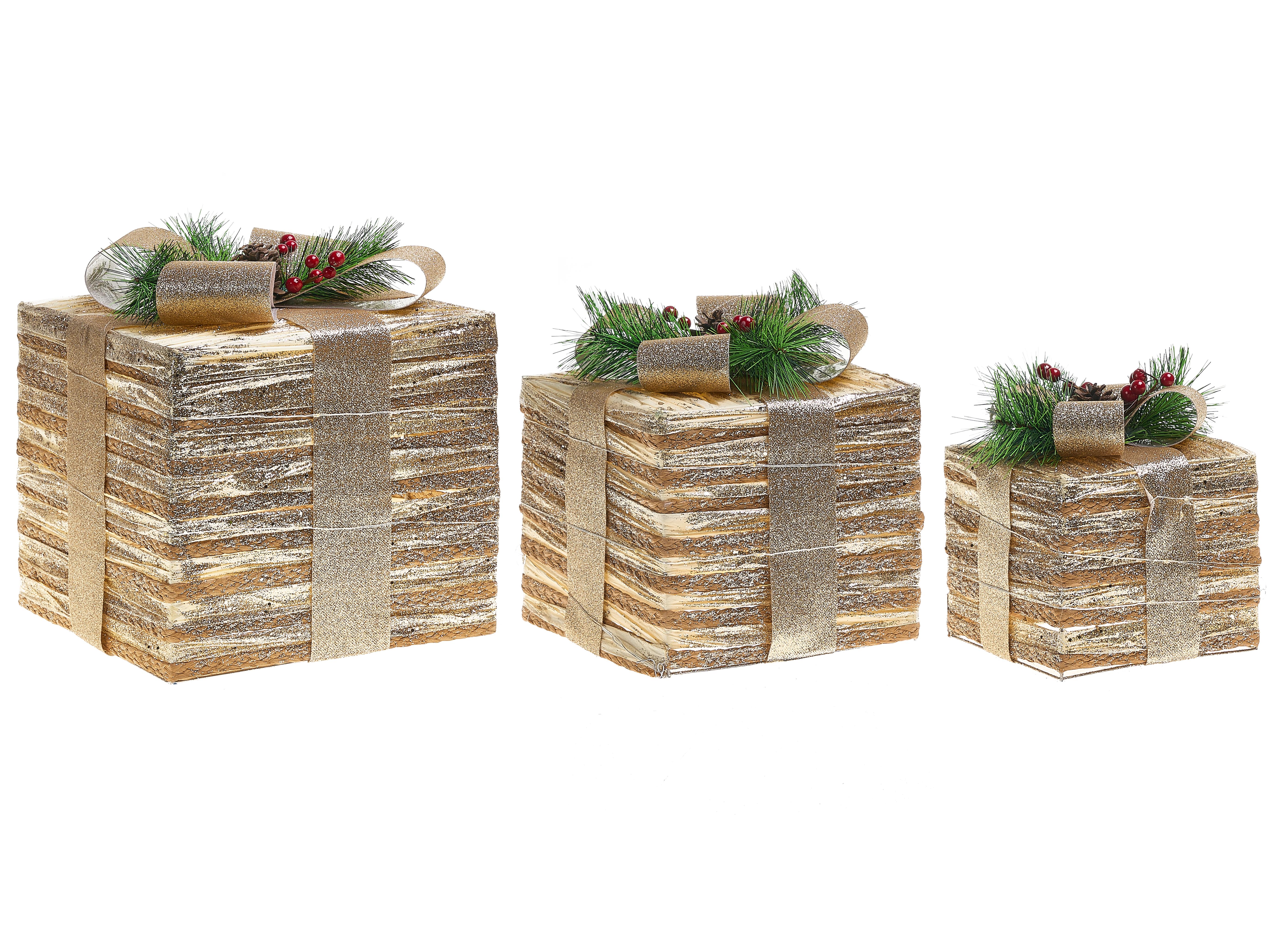 Set of 3 Christmas Decorations LED TOFTE Christmas Gifts 20/25/30 cm Gold