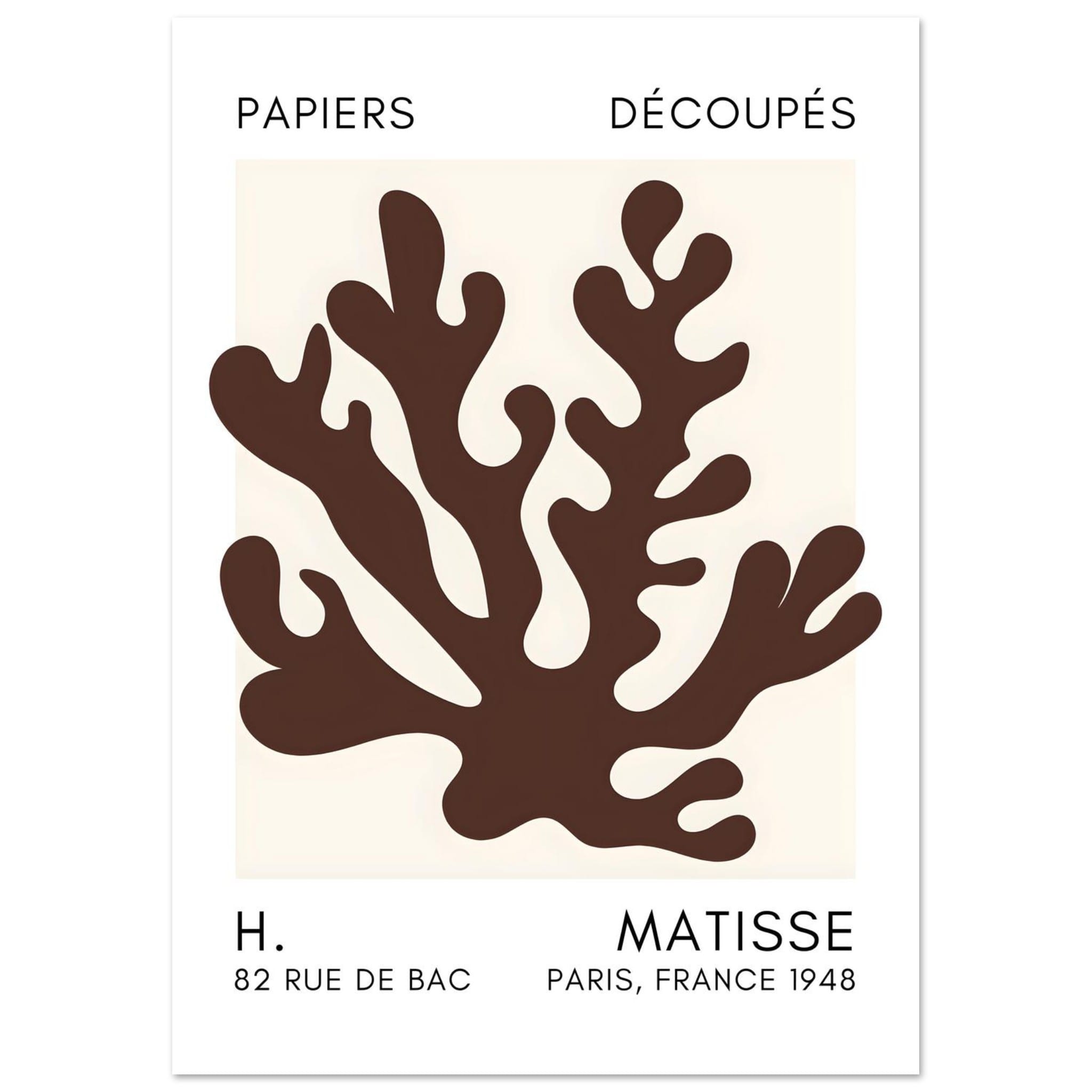 Artfulprints Poster Matisse – Saltflower shapes brown  - A4 21x29.7 cm - Bruin