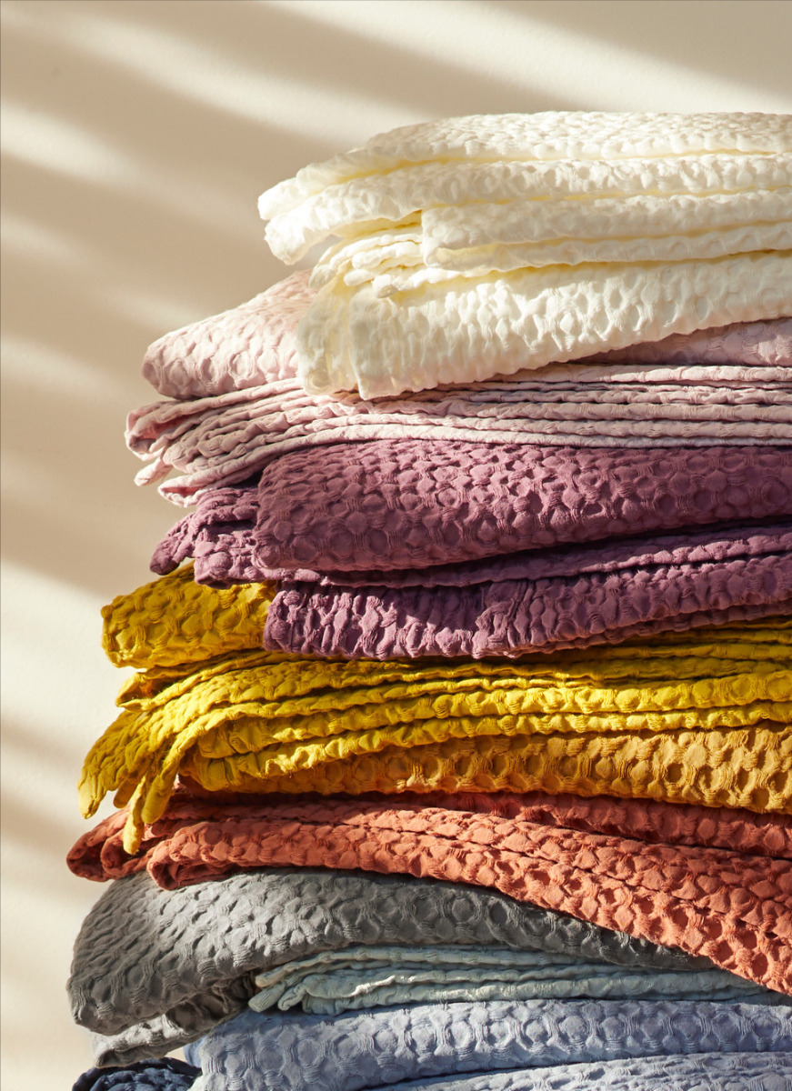 JETÉ DE LIT EN COTON LAVÉ NID D'ABEILLESIENNE