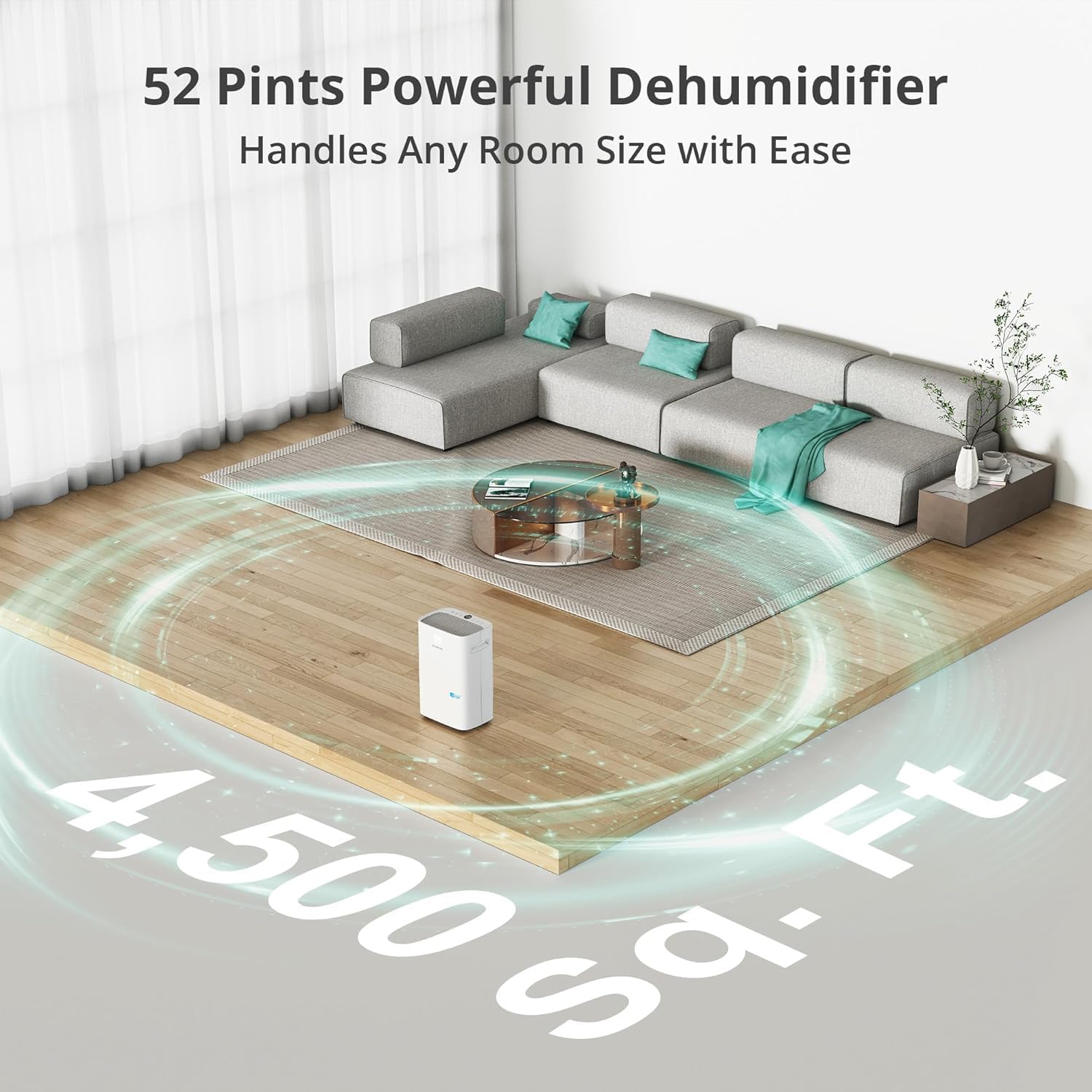 Kesnos 4,500 Sq. Ft. Energy Star Dehumidifier for Home, 52 Pint Dehumidifier with Drain Hose for Basement, Bedroom, Bathroom, Room, Featuring Front Display, 24H Timer and Auto Defrost Function