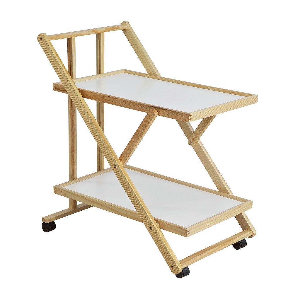 - Chariot de service pliable sur roulettes effet bois naturel