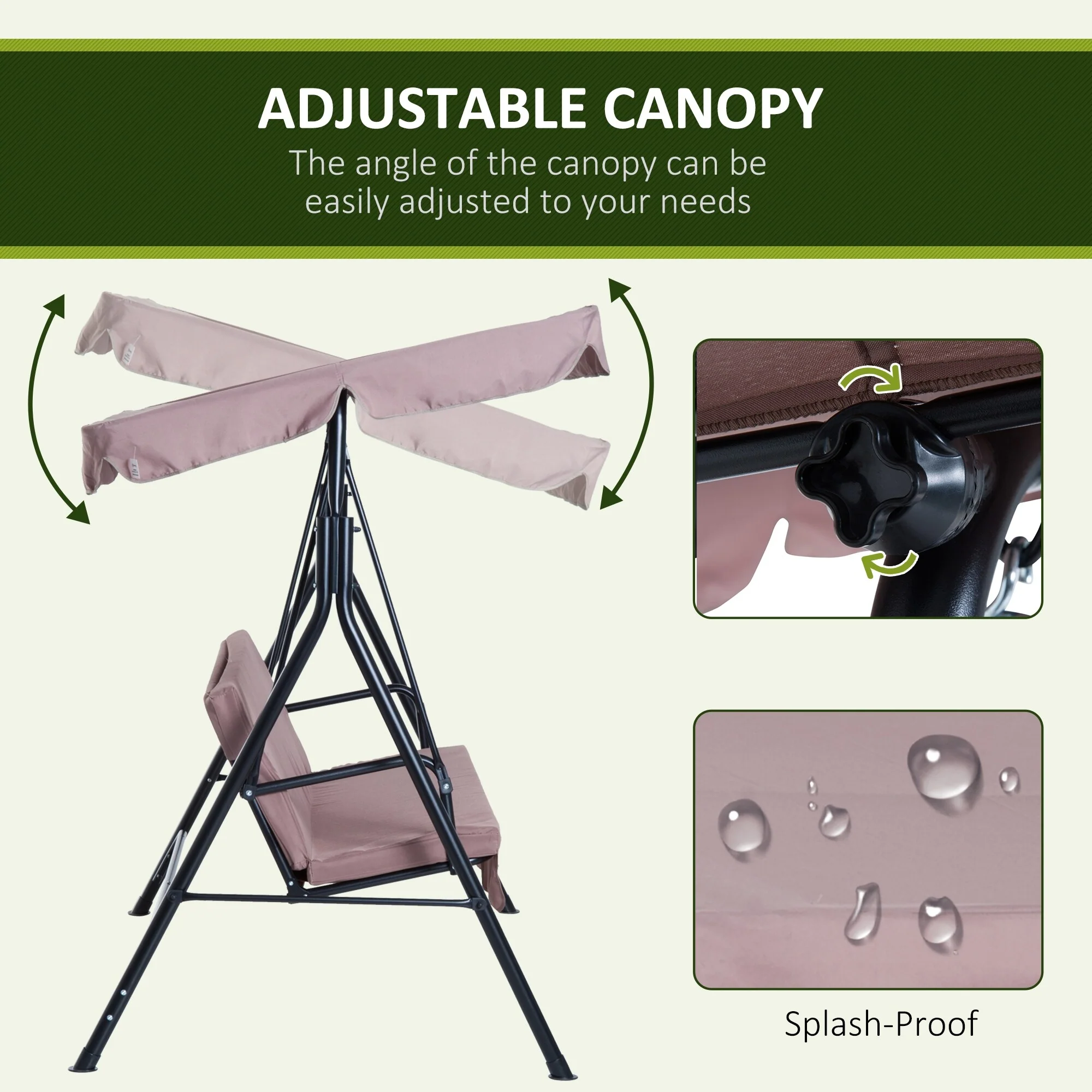 Steel 3-Seat Patio Swing with Stand and Removable Cushion - Outdoor Canopy Swing (440lb Capacity)