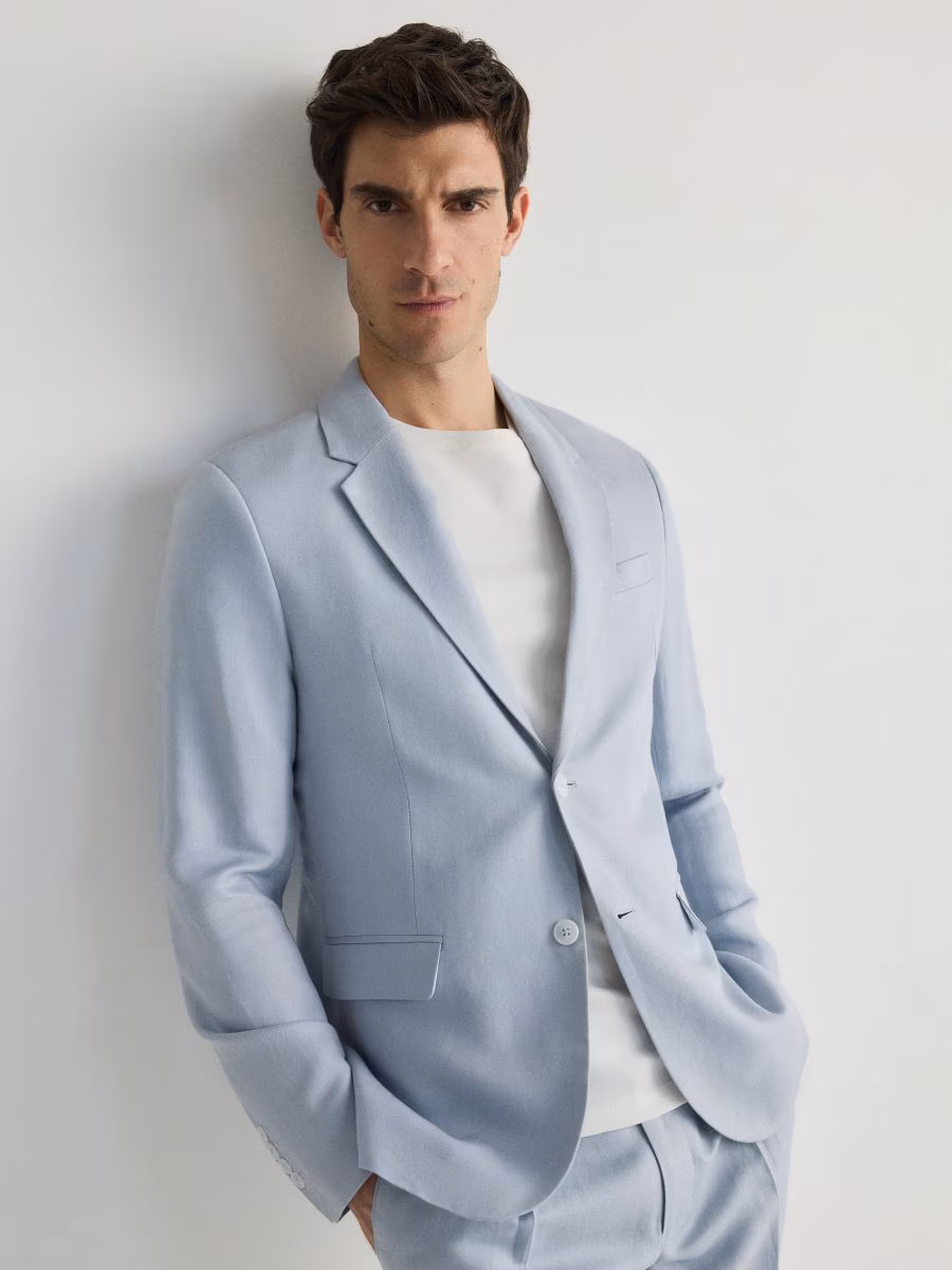 Regular Fit Blazer With Linen Blend