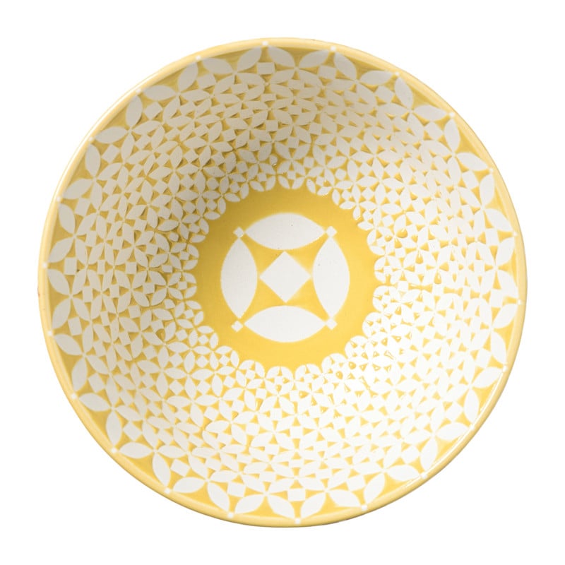 Schaaltje Aniek groot - bordeauxrood/geel - &Oslash;15.5x7 cm