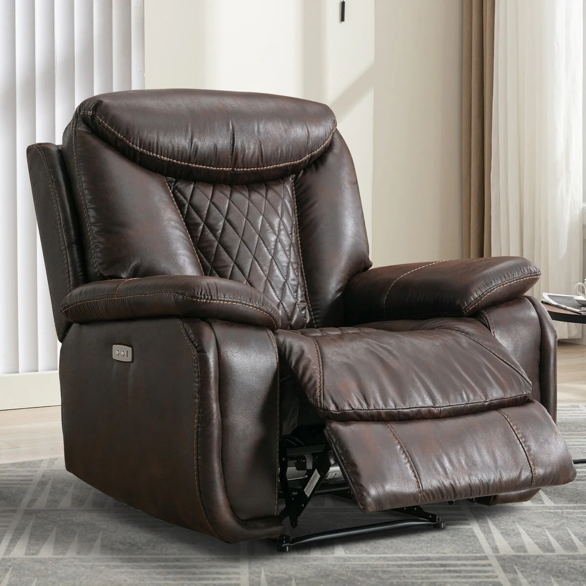 Ebello Leather Electric Power Recliner with Comfortable Footrest for Living Room