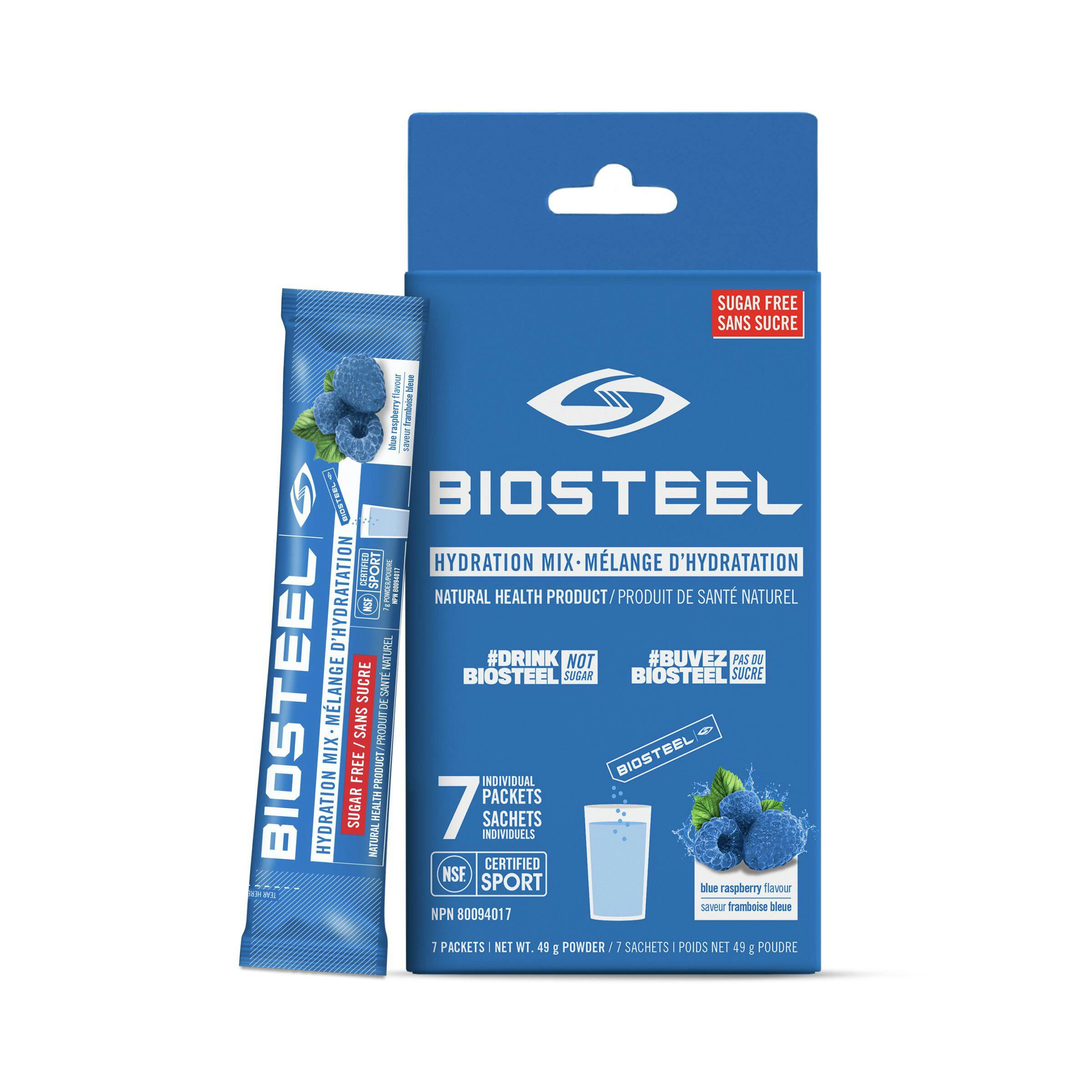 BioSteel Zero Sugar Hydration Powder Mix, Natural Health Product, Blue Raspberry, 7-Packet Box