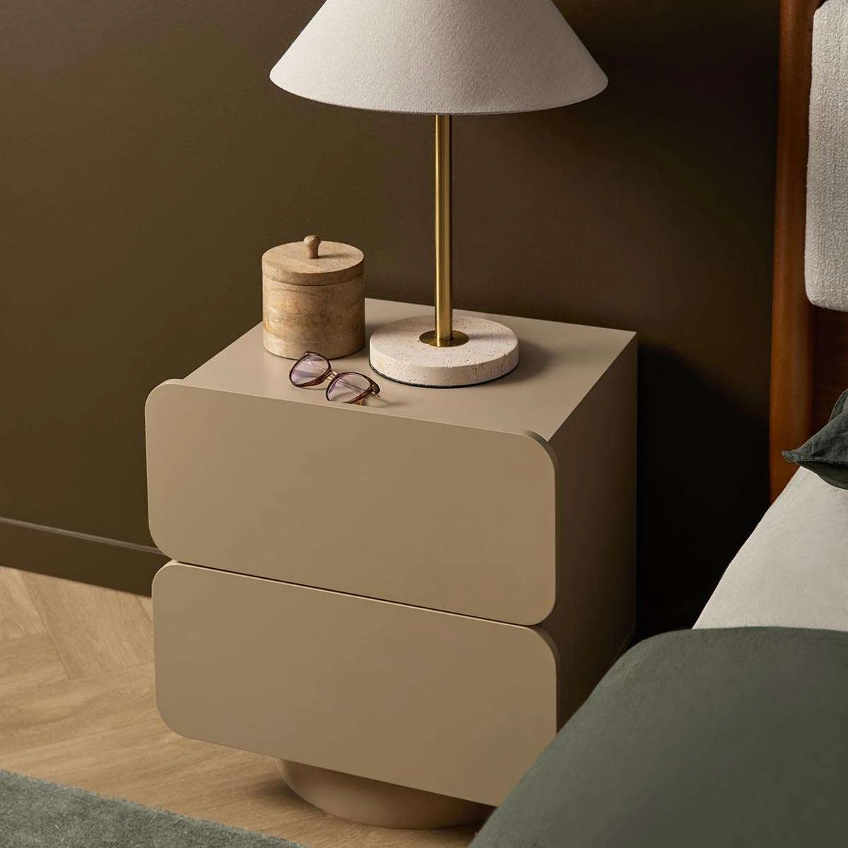 Robbie Two Drawer Bedside Table - Stone