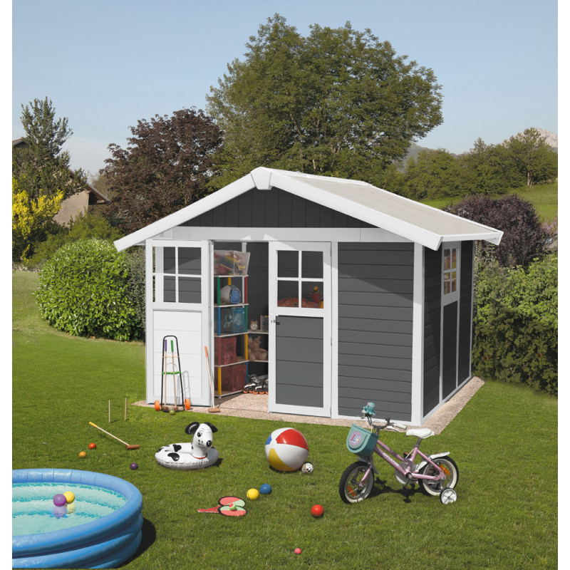 Abri de jardin en PVC gris foncé 3,15 x 2,39 x 2,5 m GROSFILLEX