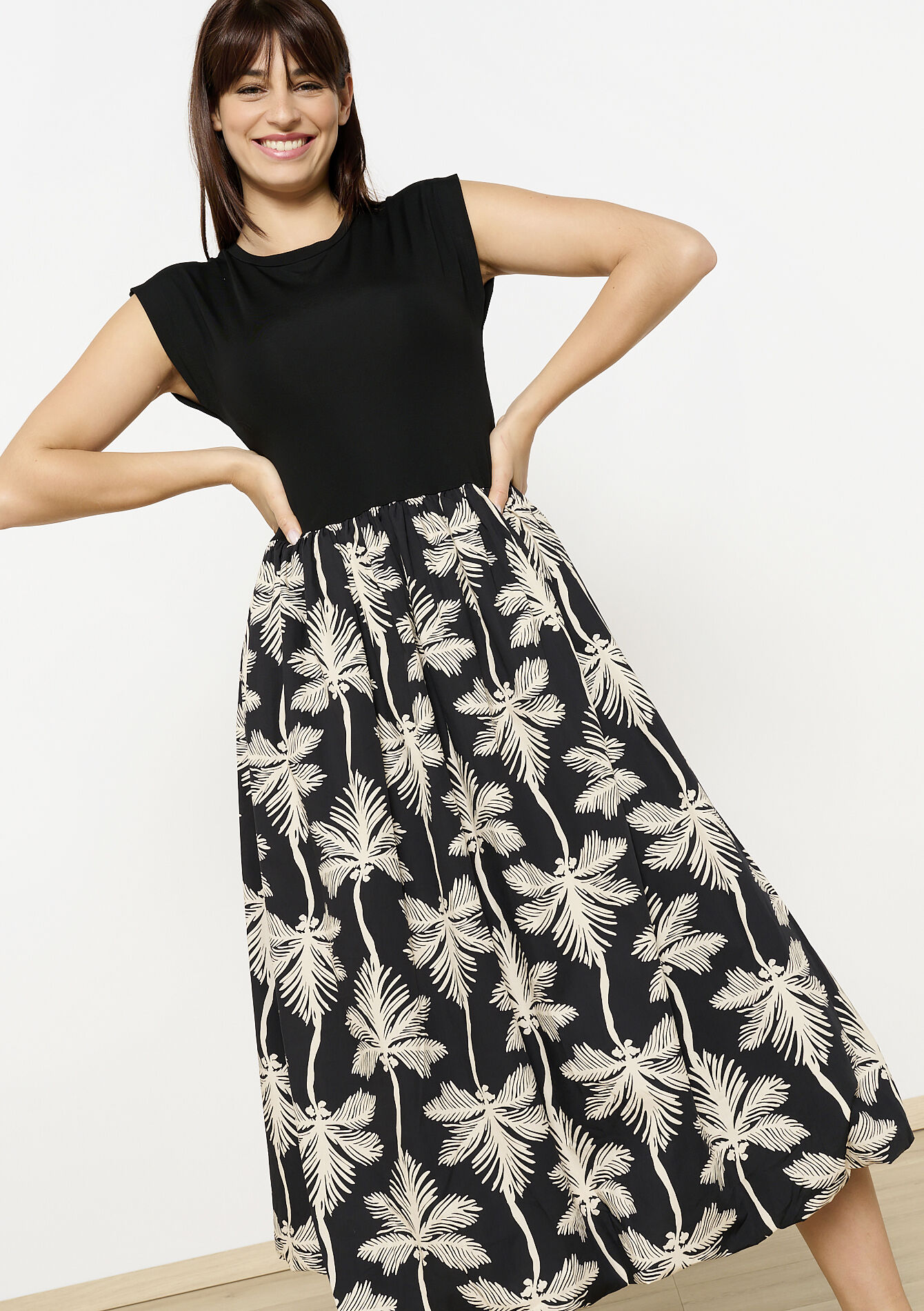 Midi-jurk met contrasten