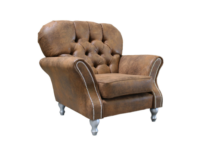 Ropez Chesterfield Jersey fotel pikowany zamsz brązowy