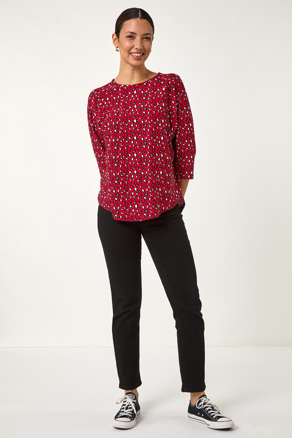 Roman Animal Print Raglan Sleeve Stretch Top