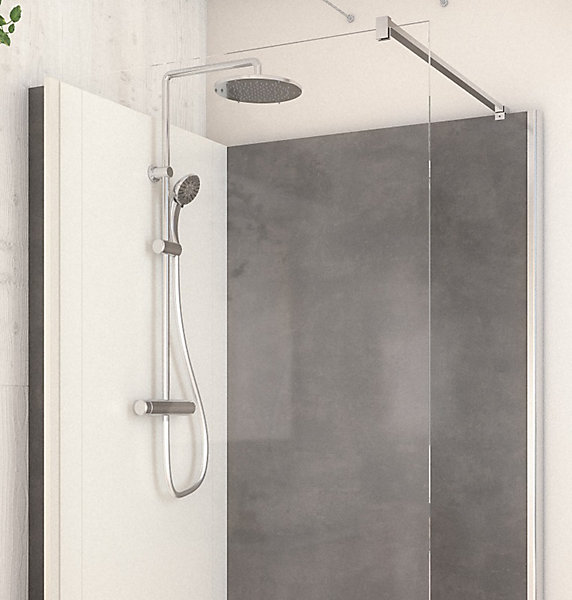 Cabine de douche à l’italienne l.90 x L.120 x H.218 cm – effet pierre charbon, receveur de plain-pied, Elmer Serenity