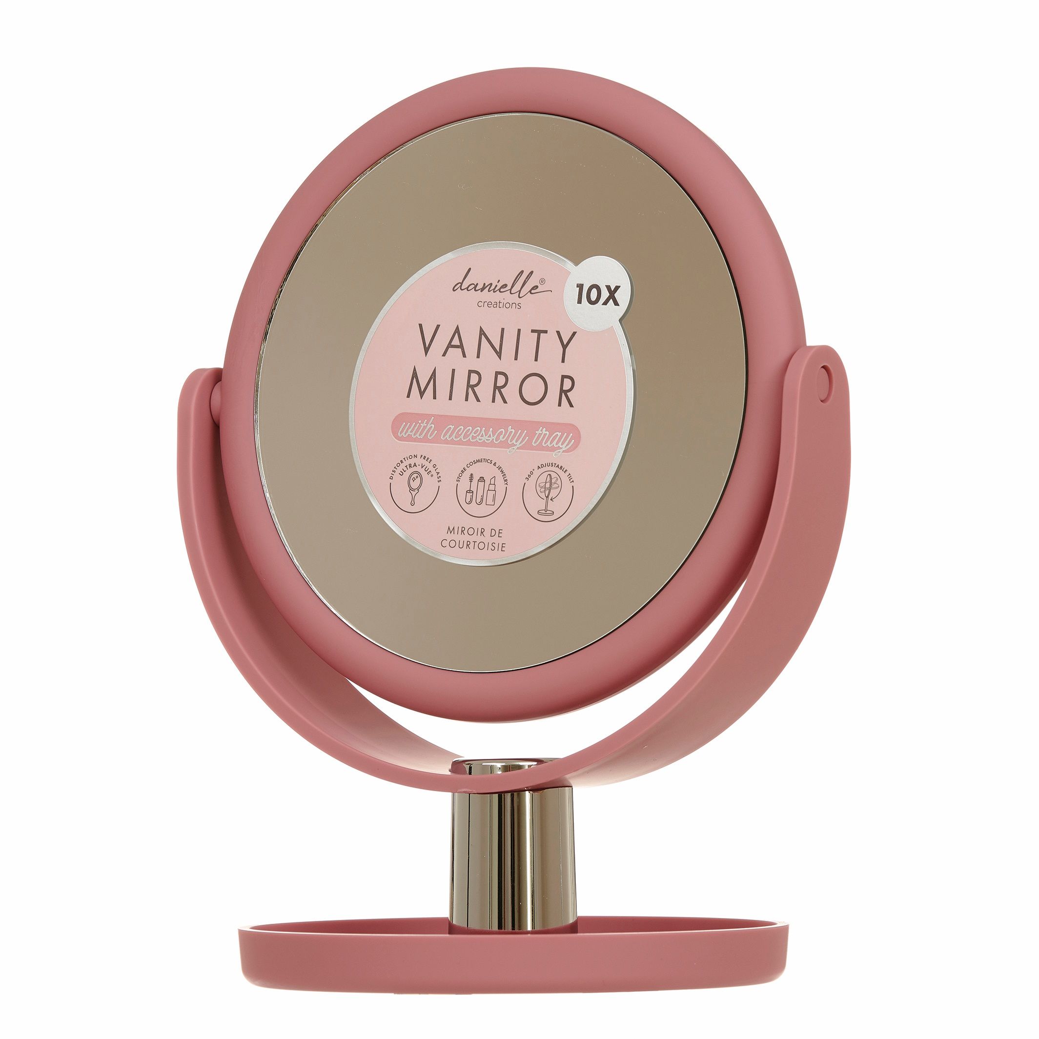 Danielle Creations Soft Touch Pink Standing Vanity Mirror With Accessory Tray