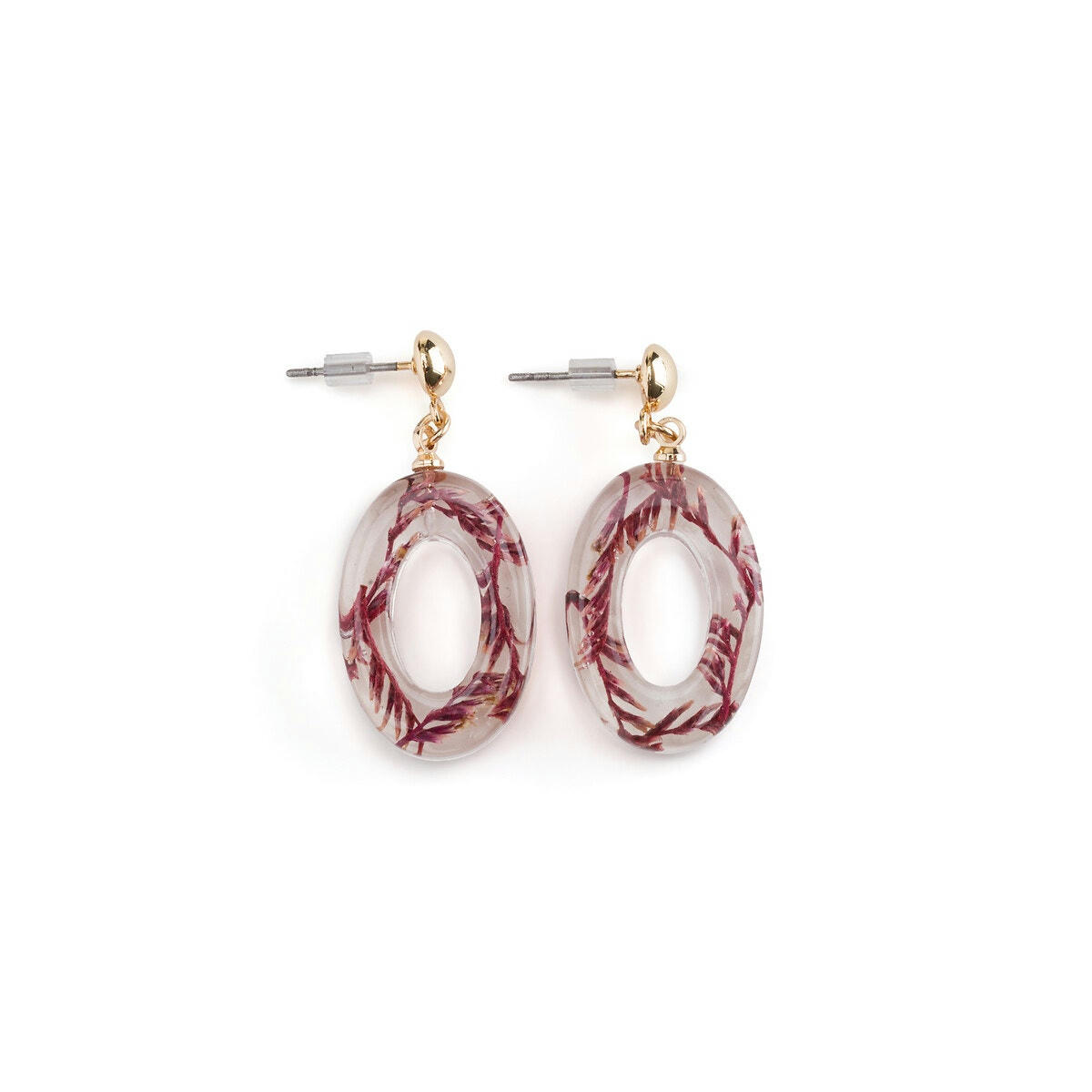 Boucles d'oreilles avec inclusion de fleurs
