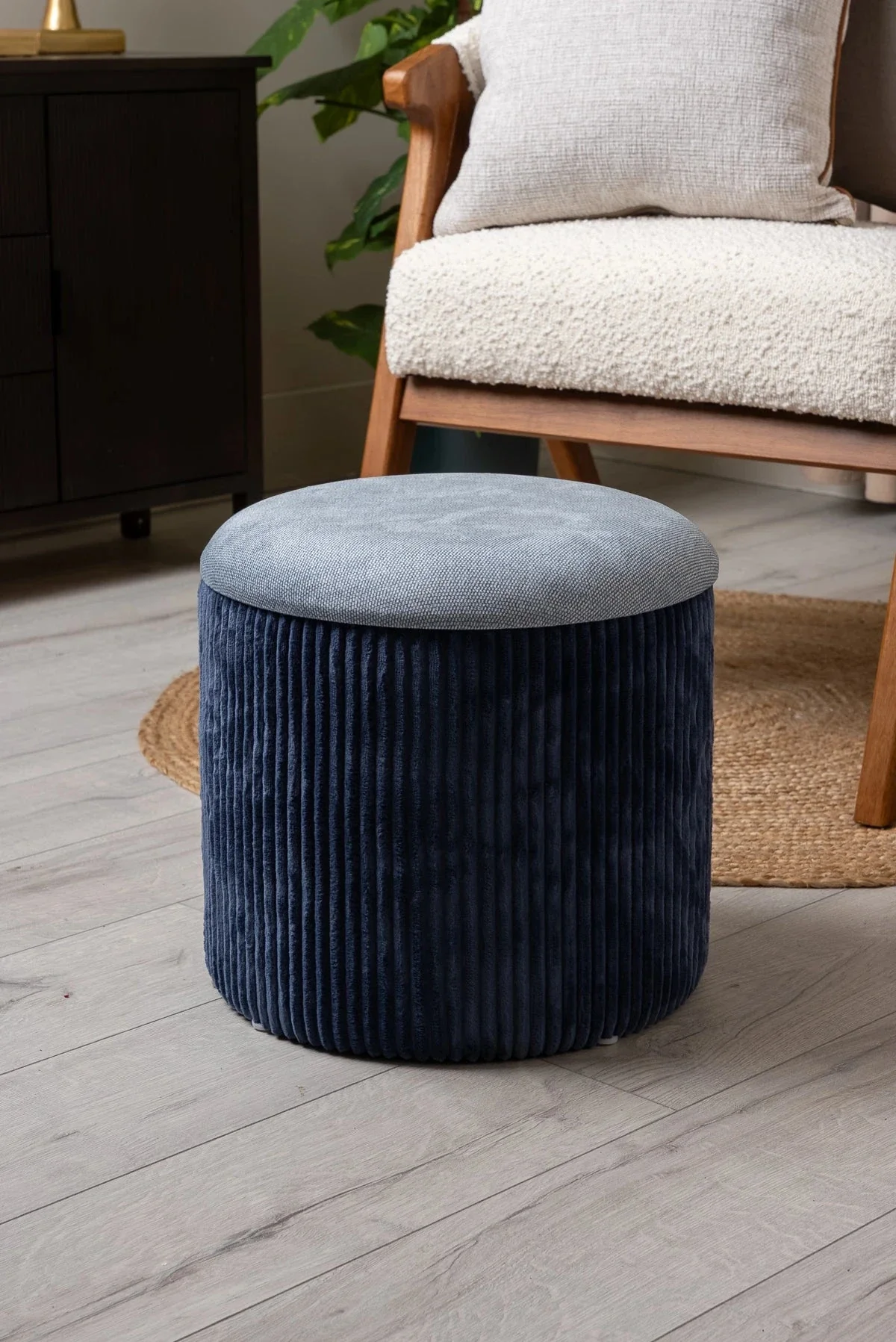 Navy Cara Corduroy Storage Stool