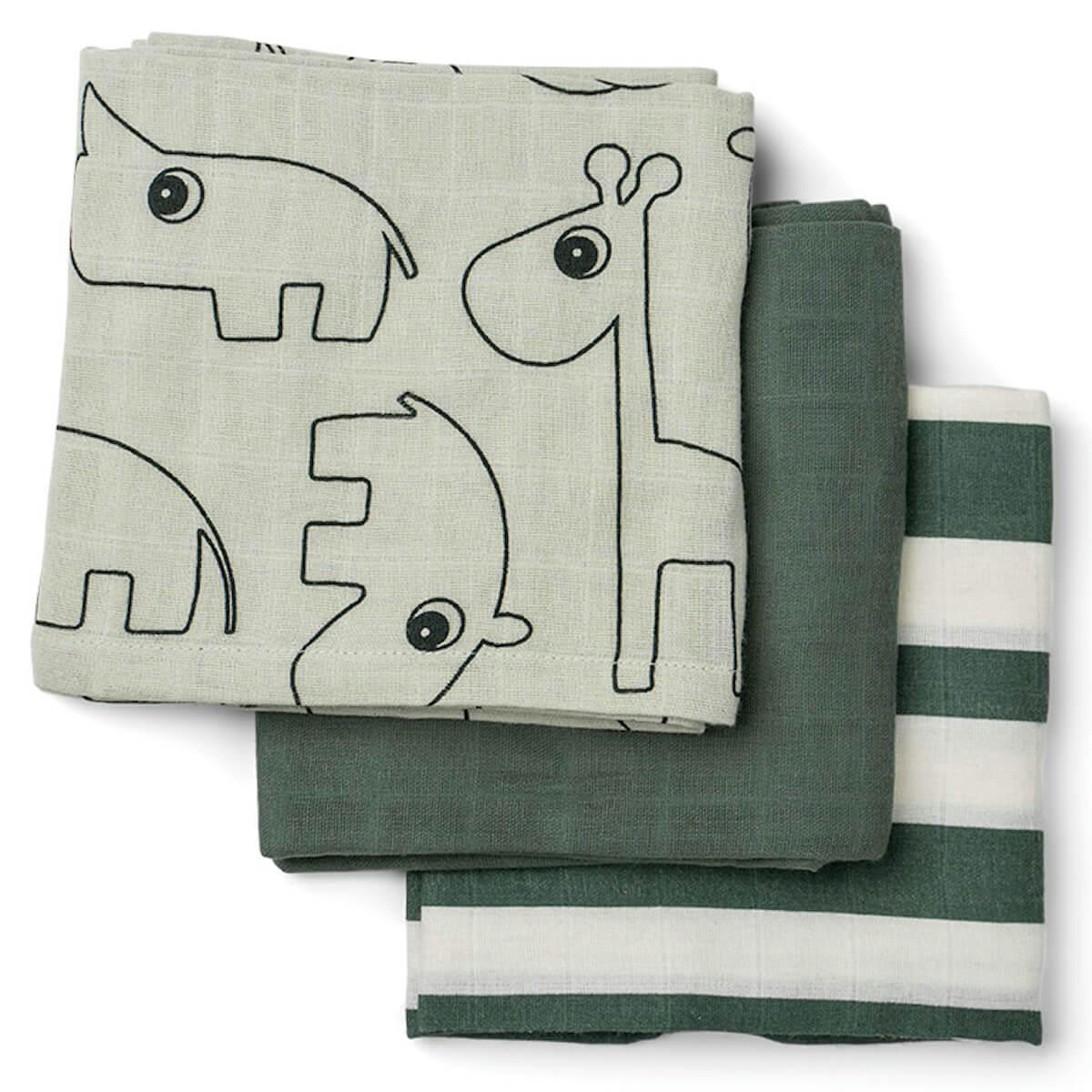 - Lot de 3 langes Deer Friends vert (70 x 70 cm)