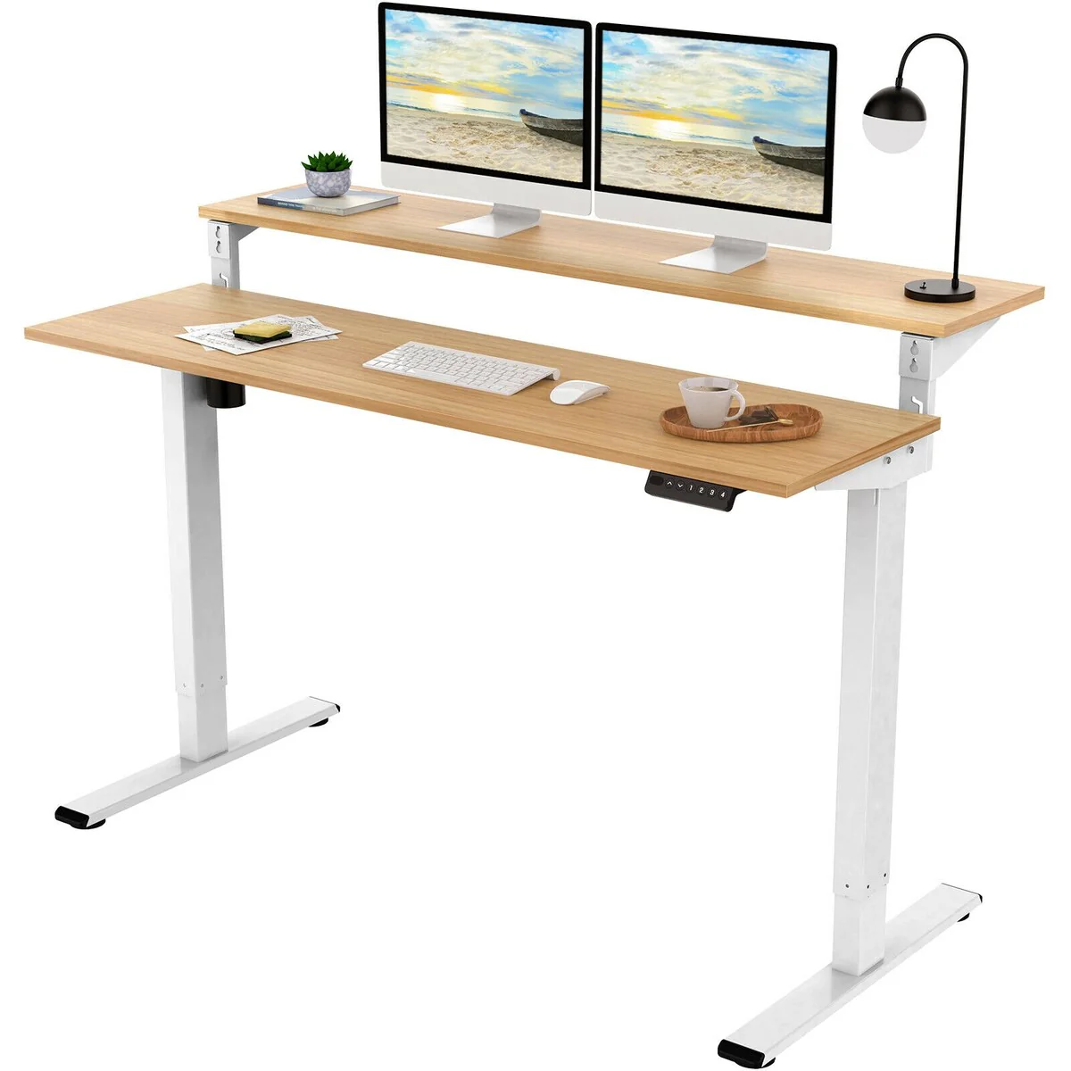 ACTIVESIT 63/71 Width Dual Motors L-Shaped Computer Desk Home Office Height Adjustable Standing Desk White/Black