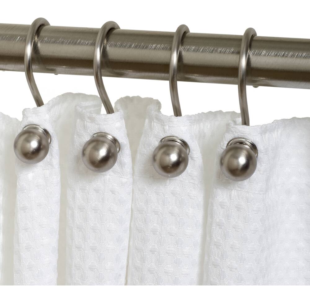For Living Decorative Ball Rust-Resistant Shower Curtain Metal Hooks, Brushed Nickel, 12-pk