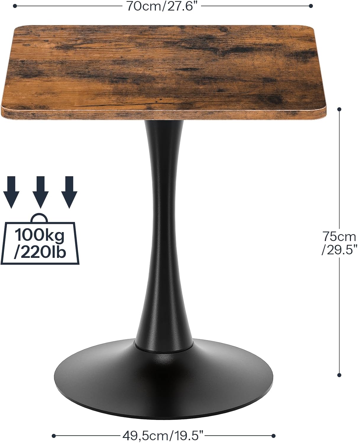 HOOBRO Dining Table, Square Dining Table for 2, 27.6 Dining Room Table for Small Spaces, Tulip Kitchen Table, Anti-Slip Heavy Base, Easy to Assemble, for Living Room, Kitchen, Rustic Brown BF18CZ01