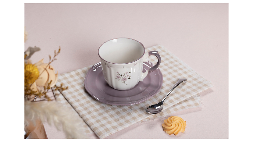 Komplet kawowy porcelanowy Carina 12 el. biało-fioletowy