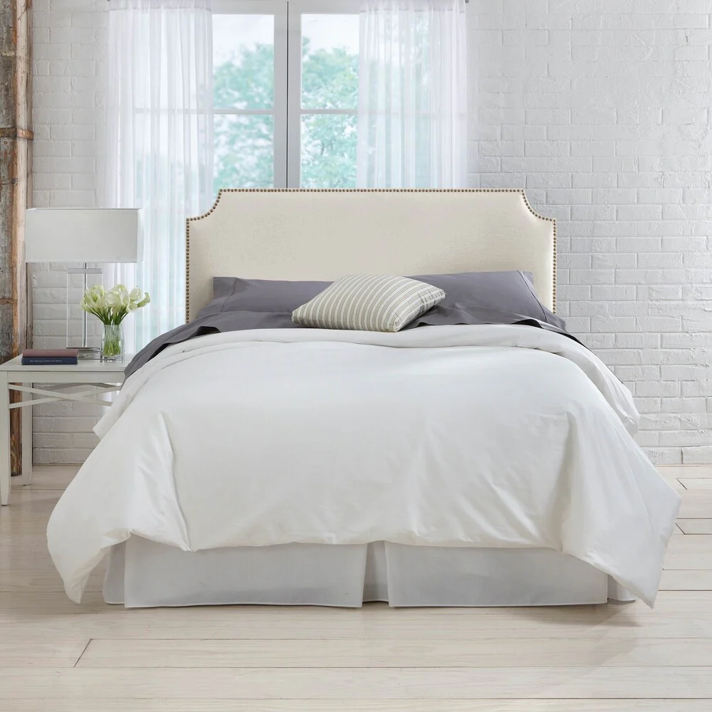 Skyline Furniture Twin Notched Nail Button Headboard in Linen Talc