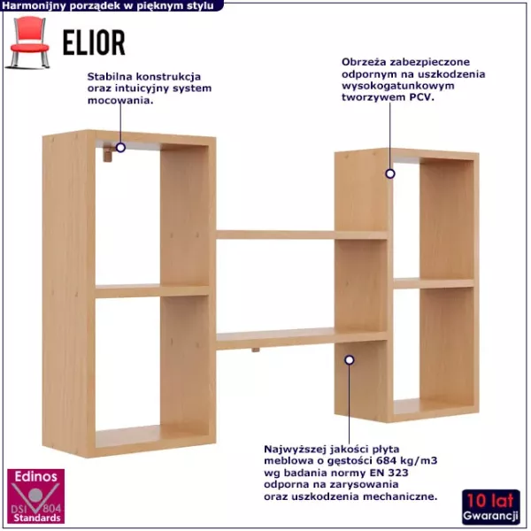 Minimalistyczna półka wisząca w kolorze buk - Sarreon