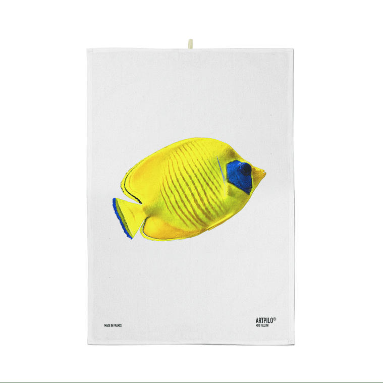 - Torchon déco poisson coton blanc