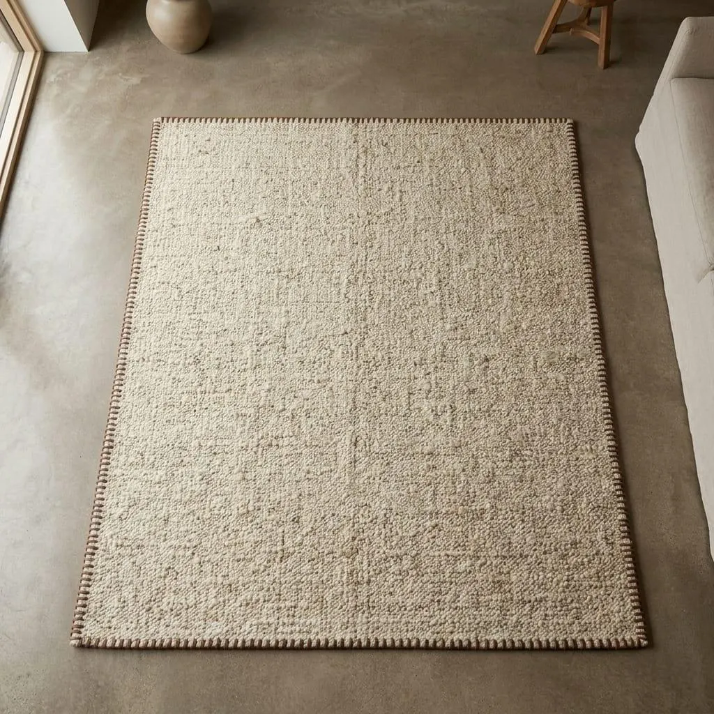 Handwoven Wool Area Rug, Handmade Neutral Rug, Modern Beige Carpet, Minimalist Living Room Decor, Custom Rug