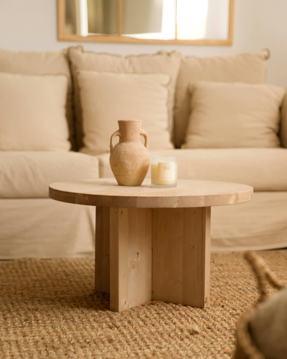 TOKYO I - Table basse ronde en bois de sapin marron clair Ø60cm