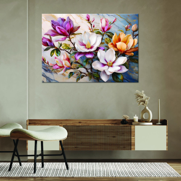 Feeby Obraz na płótnie, Magnolie Kolorowe Kwiaty Marmur 60x40
