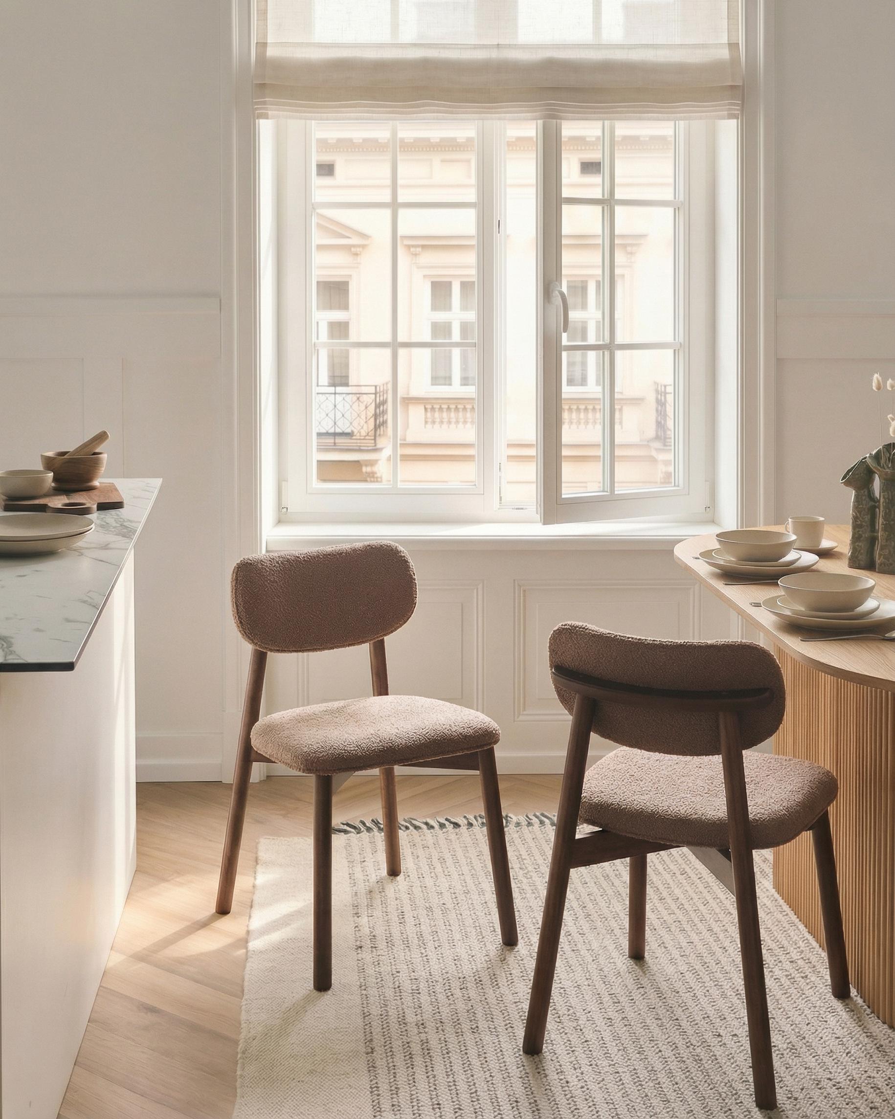 Set of 2 Dining Chairs MILLS Boucle Brown/ Taupe