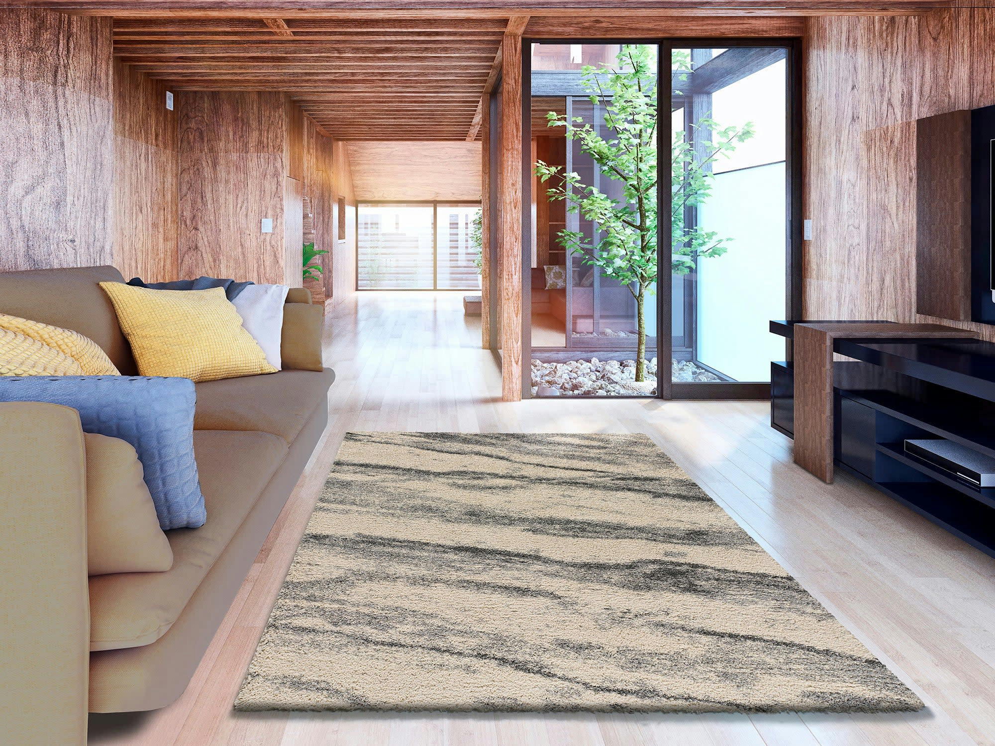 ULAI - Tapis shaggy effet marbre gris, 133x190 cm