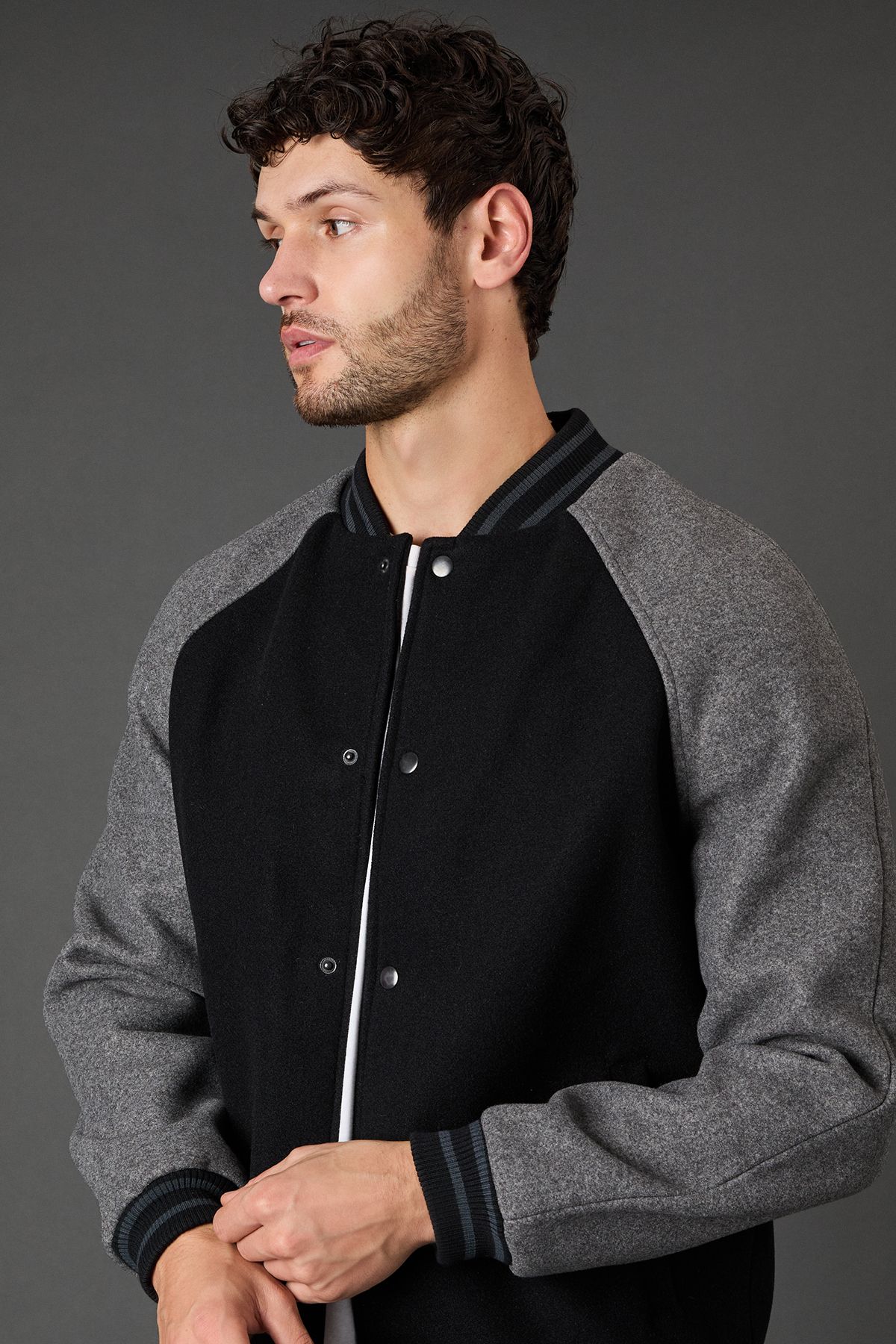 Burton Black Wool Look Varsity Bomber Jacket